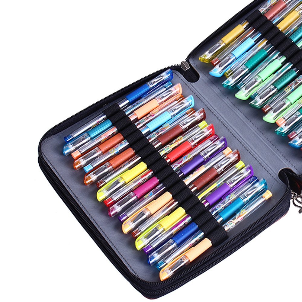 Shulaner Pencil Case and Colored Gel Pen Organizer PU Leather Large Capacity Portable Black Pen Bag 155 Slots