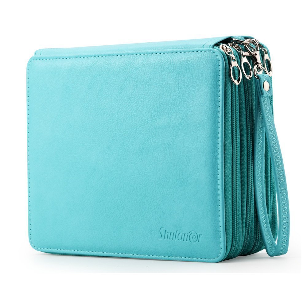 Shulaner Large Capacity Portable Zipper Pencil Case for Colored Pencil, 168 Slots Pencil Holder (Lake Blue-168)