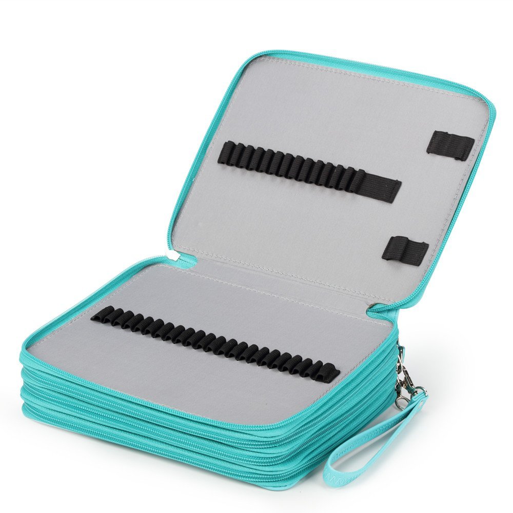 Shulaner Large Capacity Portable Zipper Pencil Case for Colored Pencil, 168 Slots Pencil Holder (Lake Blue-168)