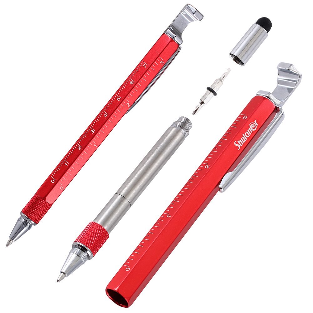 Shulaner 7 in 1 Tech Tool Pen with Ruler, Bottle Opener, Phone Stand, Ballpoint Pen, Stylus and 2 Screw Driver, Multifunction Tool Fit for Mens Gift