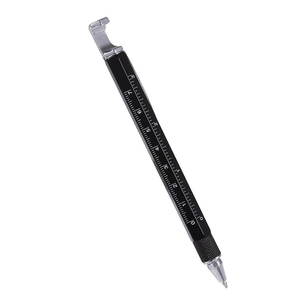 Shulaner 7 in 1 Tech Tool Pen with Ruler, Bottle Opener, Phone Stand, Ballpoint Pen, Stylus and 2 Screw Driver, Multifunction Tool Fit for Mens Gift (Black)