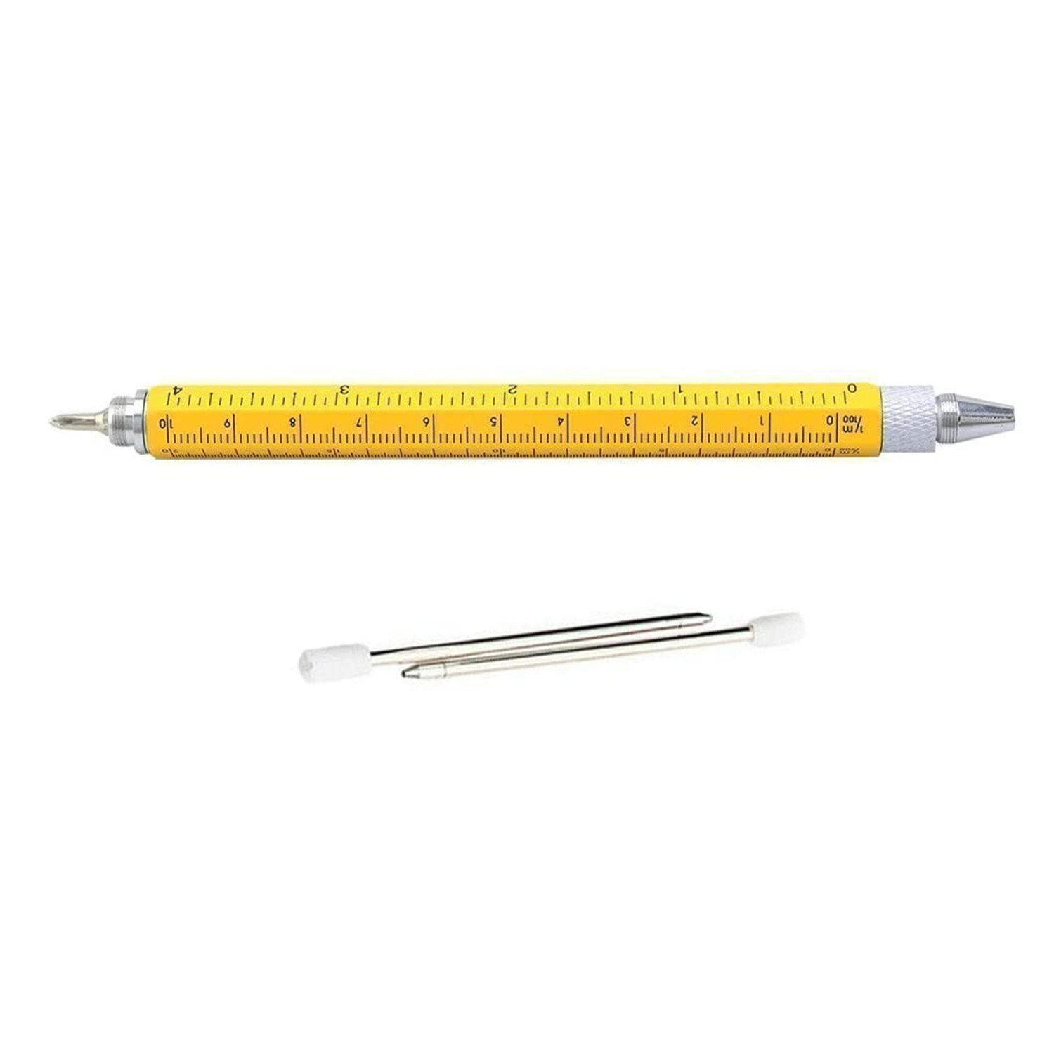 Shulaner 6 in 1 Tech Tool Pen with ruler, Spirit Level, Ballpoint Pen, Stylus, Flat-head and Phillips Screwdriver, Multifunction Tool Fit for Mens Fathers Pack of 2, Yellow
